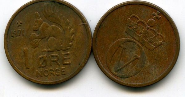 Монета 1 оре 1971г Норвегия