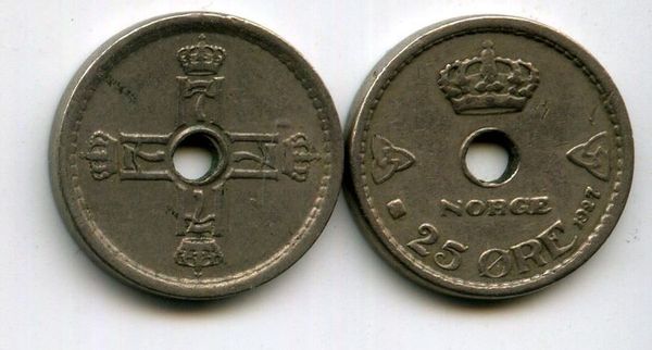 Монета 25 оре 1927г Норвегия