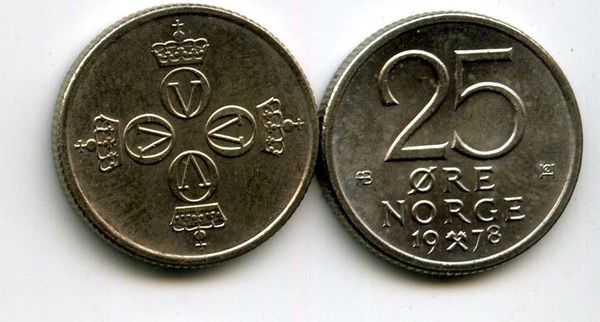 Монета 25 оре 1978г Норвегия