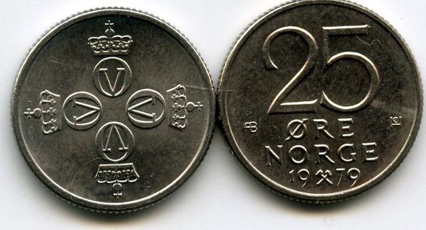 Монета 25 оре 1979г Норвегия