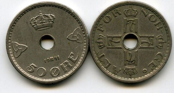 Монета 50 оре 1941г Норвегия