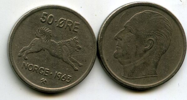 Монета 50 оре 1963г Норвегия