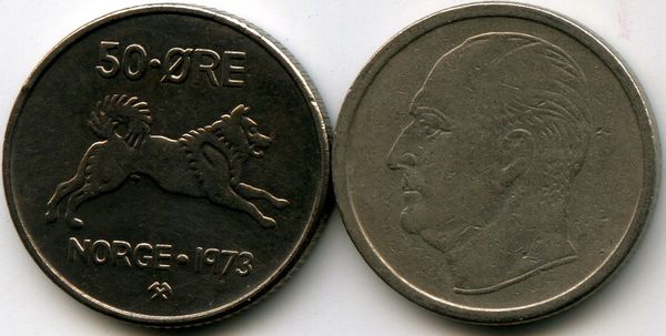 Монета 50 оре 1973г Норвегия