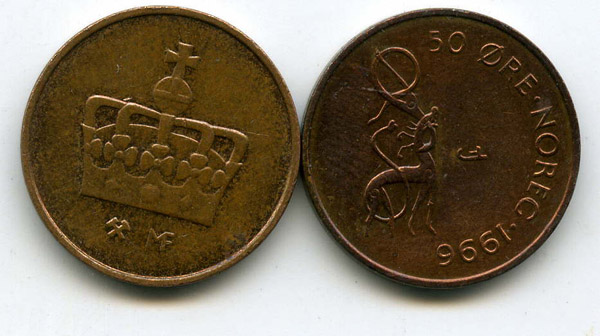 Монета 50 оре 1996г Норвегия