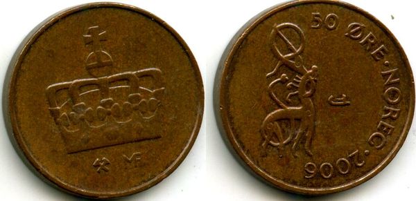 Монета 50 оре 2006г Норвегия