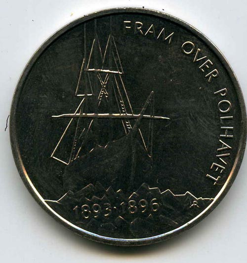 Монета 5 крон 1996г 100 лет экспедиции Норвегия