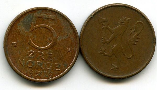 Монета 5 оре 1979г Норвегия