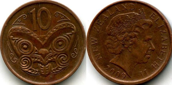 Монета 10 центов 2009г Новая Зеландия