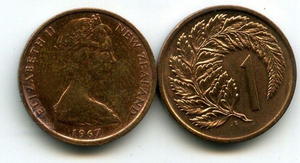 Монета 1 цент 1967г Новая Зеландия