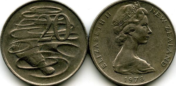 Монета 20 центов 1978г Новая Зеландия