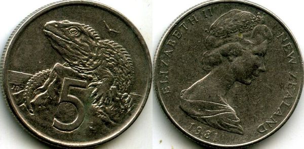 Монета 5 центов 1981г Новая Зеландия