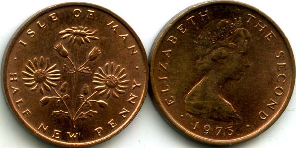 Монета 0,5 пенс 1975г Великобритания (Мэн)