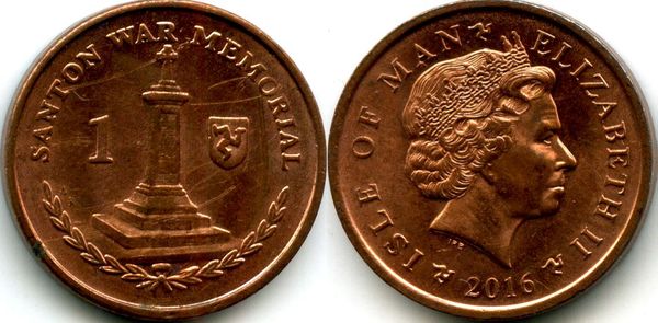 Монета 1 пенс 2016г АВ Великобритания (Мэн)