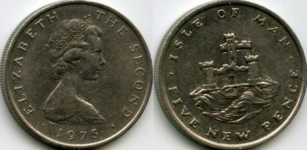 Монета 5 пенс 1975г Великобритания (Мэн)