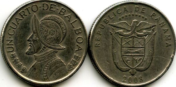 Монета 0,25 бальбоа 2008г Панама