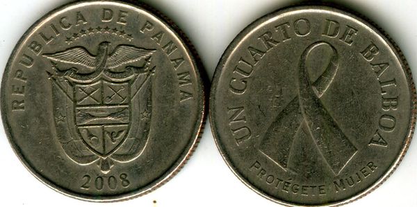 Монета 0,25 бальбоа 2008г рак Панама