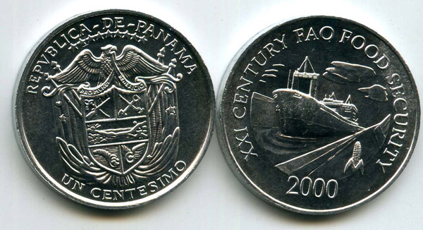 Монета 1 сентесимо 2000г Панама