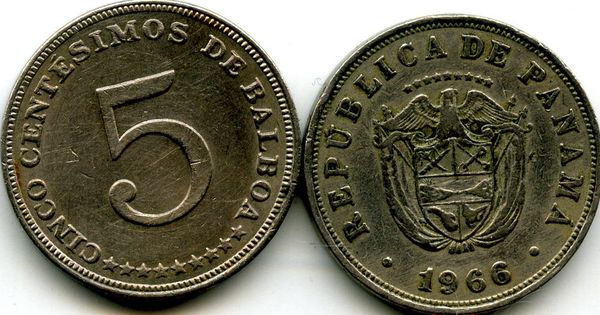 Монета 5 сентесимос 1966г Панама
