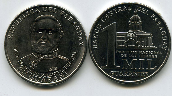Монета 1000 гуарани 2008г Парагвай
