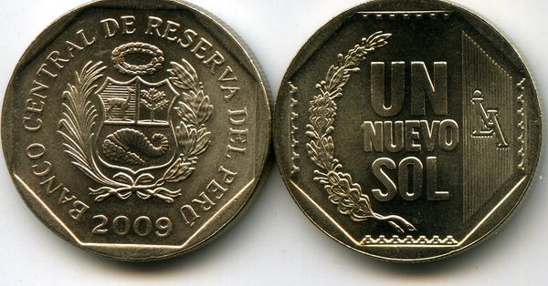 Монета 1 соль 2009г Перу