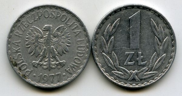 Монета 1 злотый 1977г Польша