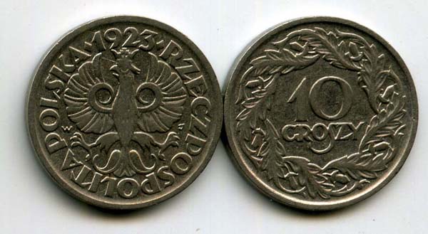 Монета 10 грош 1923г Польша