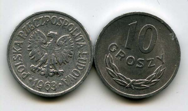 Монета 10 грош 1963г Польша