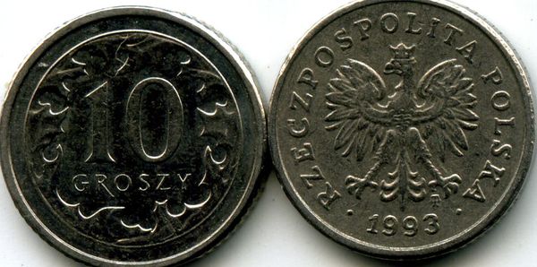 Монета 10 грош 1993г Польша