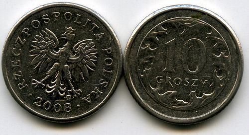 Монета 10 грош 2008г Польша