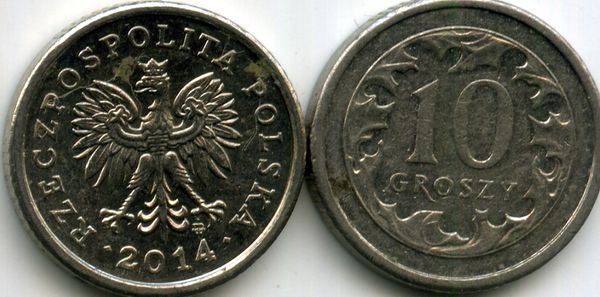 Монета 10 грош 2014г Польша