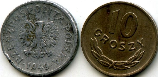 Монета 10 грош 1949г ал Польша
