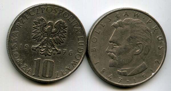 Монета 10 злотых Болеслав Прус 1976г Польша