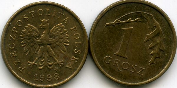 Монета 1 грош 1998г Польша