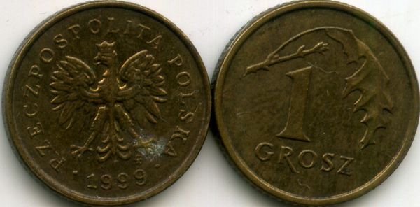 Монета 1 грош 1999г Польша