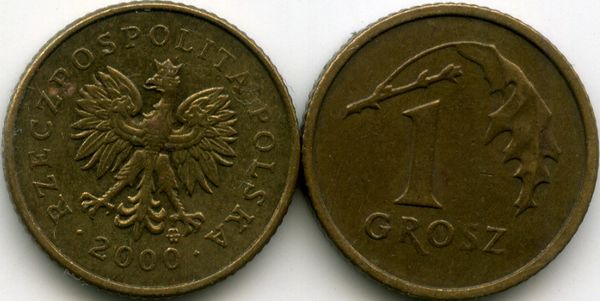 Монета 1 грош 2000г Польша