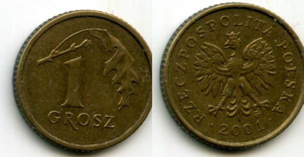 Монета 1 грош 2001г Польша