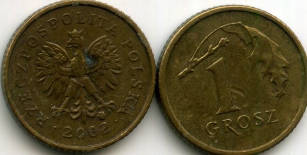 Монета 1 грош 2002г Польша