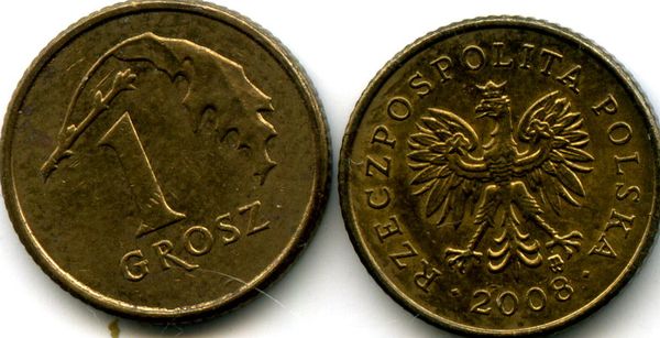Монета 1 грош 2008г Польша