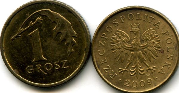Монета 1 грош 2009г Польша