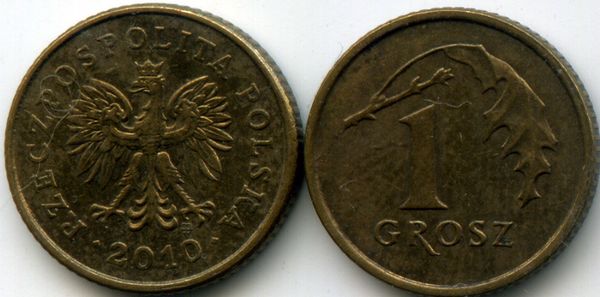 Монета 1 грош 2010г Польша