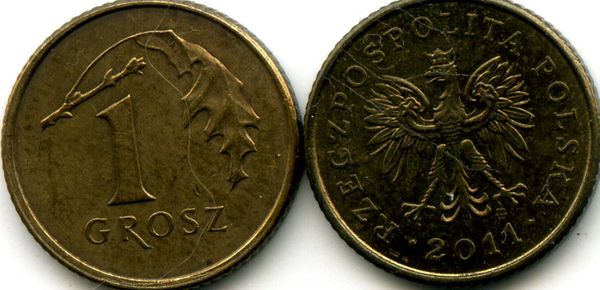 Монета 1 грош 2011г Польша
