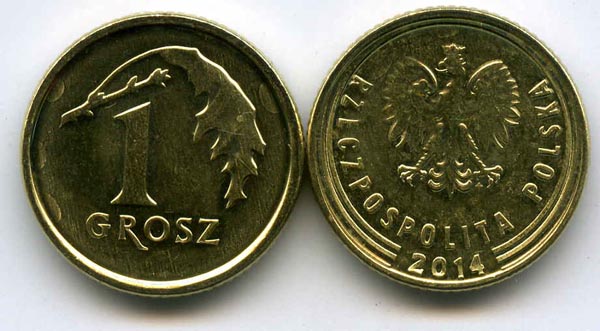 Монета 1 грош 2014г нд Польша