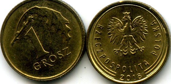 Монета 1 грош 2018г Польша