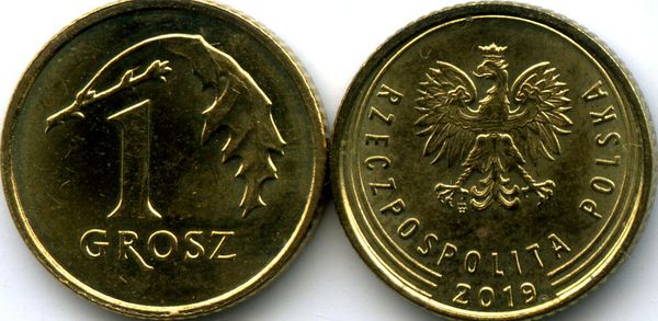 Монета 1 грош 2019г Польша