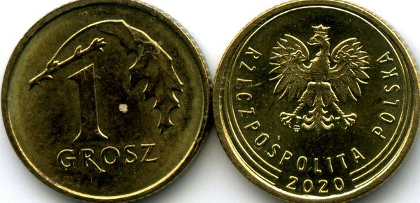 Монета 1 грош 2020г Польша