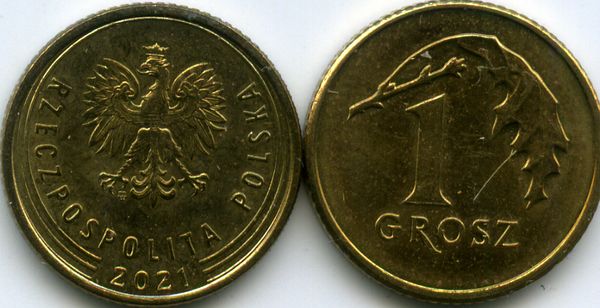 Монета 1 грош 2021г Польша