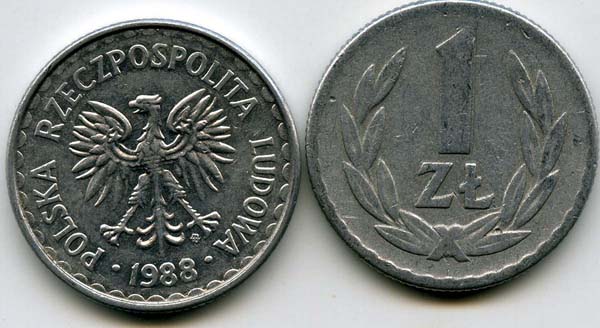 Монета 1 злотый 1988г Польша