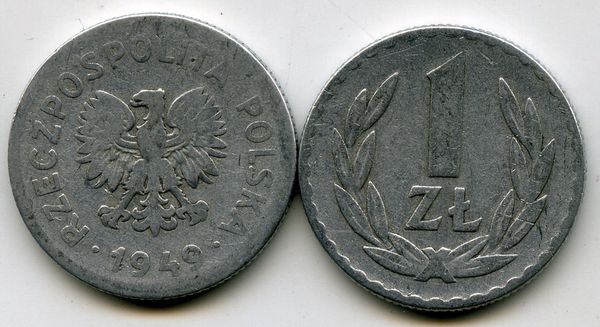 Монета 1 злотый 1949г Польша