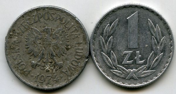 Монета 1 злотый 1974г Польша
