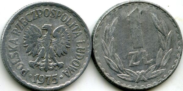 Монета 1 злотый 1975г Польша